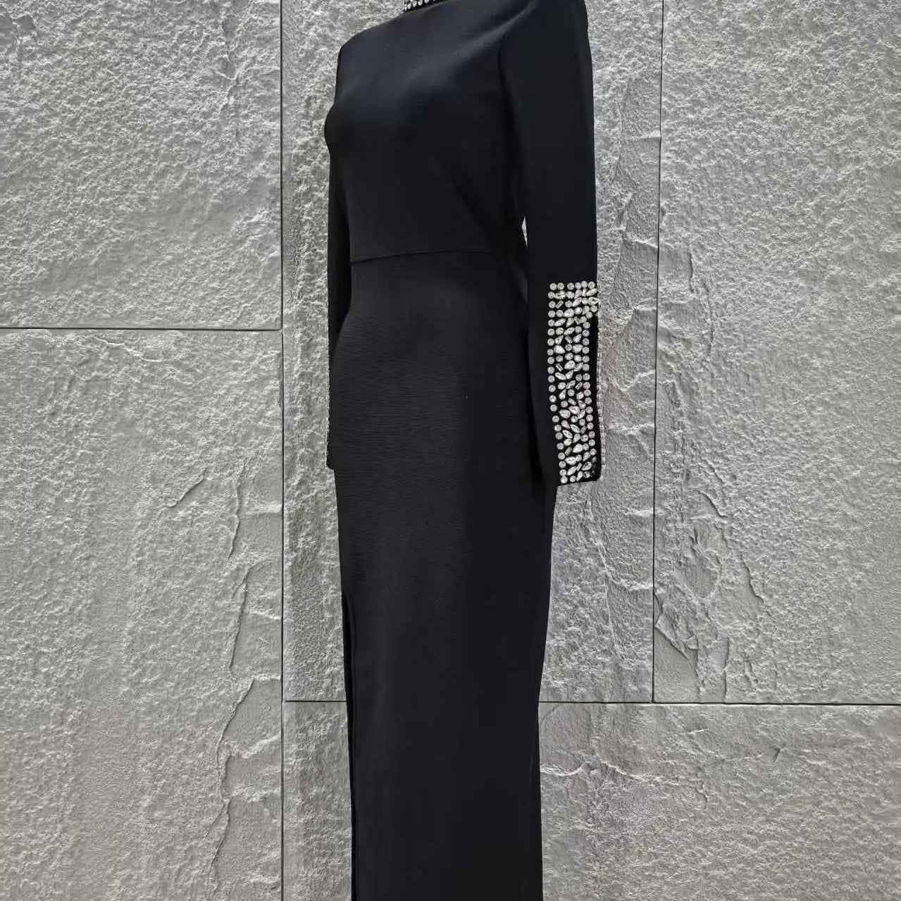 Women Long Sleeve Sparkly Crystal Bodycon Long Bandage Dress Elegant Evening Party Cocktail Fashion Outfit