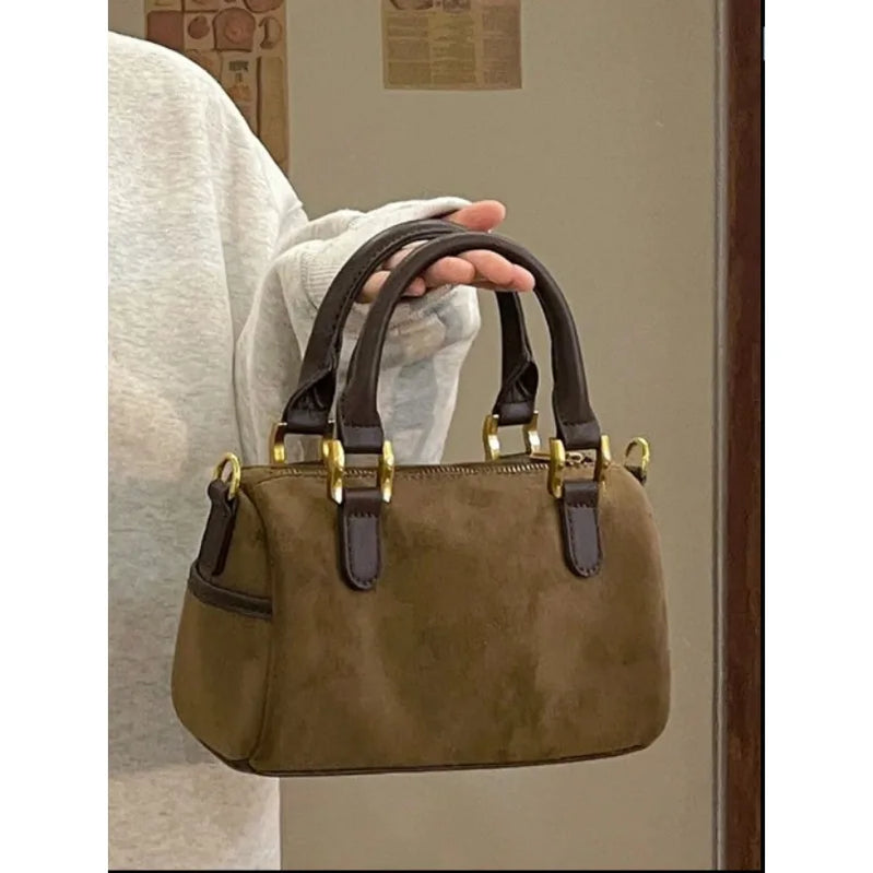 Retro Advanced Crossbody Bags Wintertime Fashion Trend Women's Portable Shoulder Bags Brown Suede Versatile Boston Bags