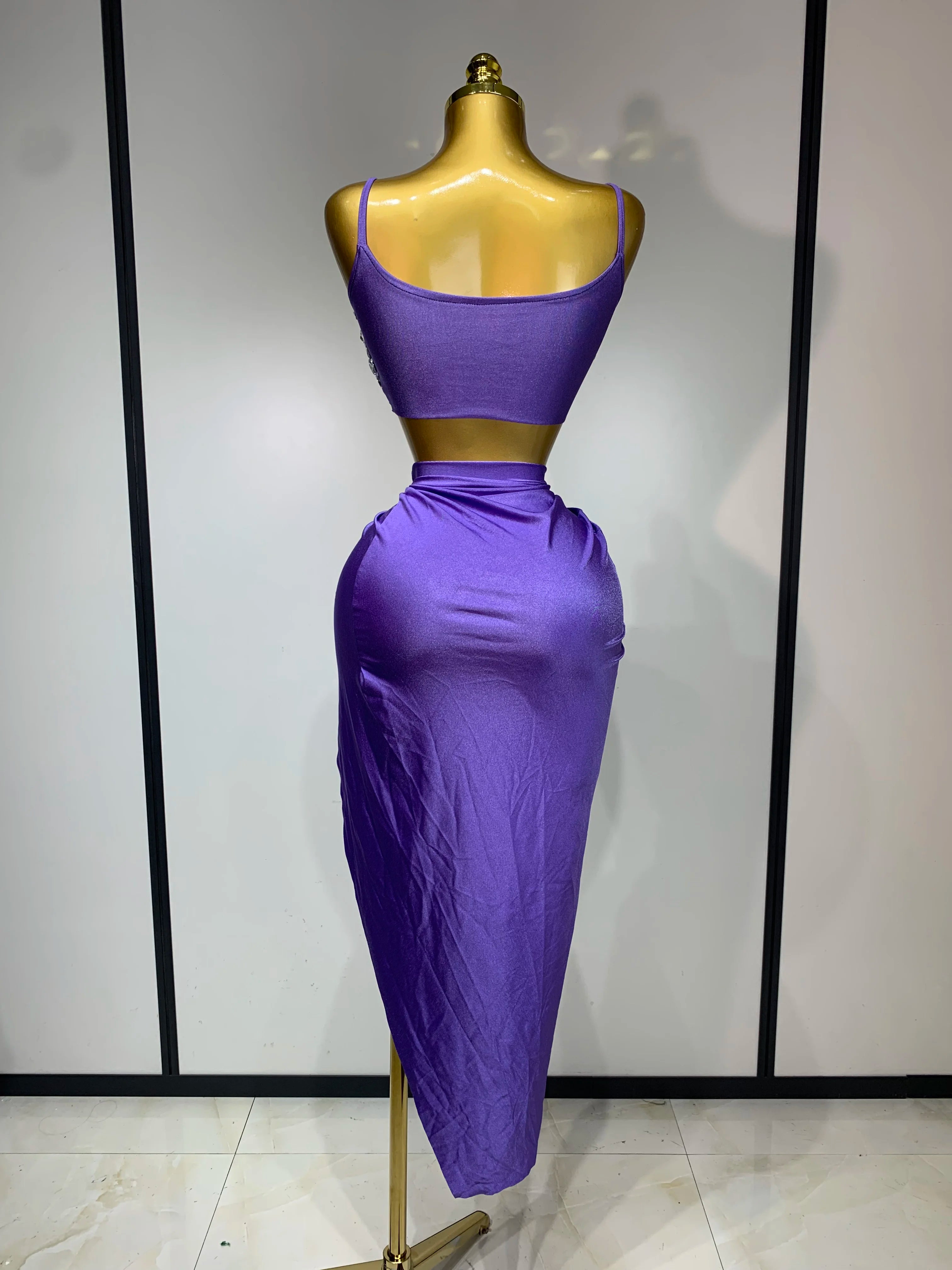 Ensemble deux pièces sexy pour femme, avec cristaux étirés et diamants, pour boîte de nuit, chanteuse, danseuse, spectacle sur scène, soirée, jupe