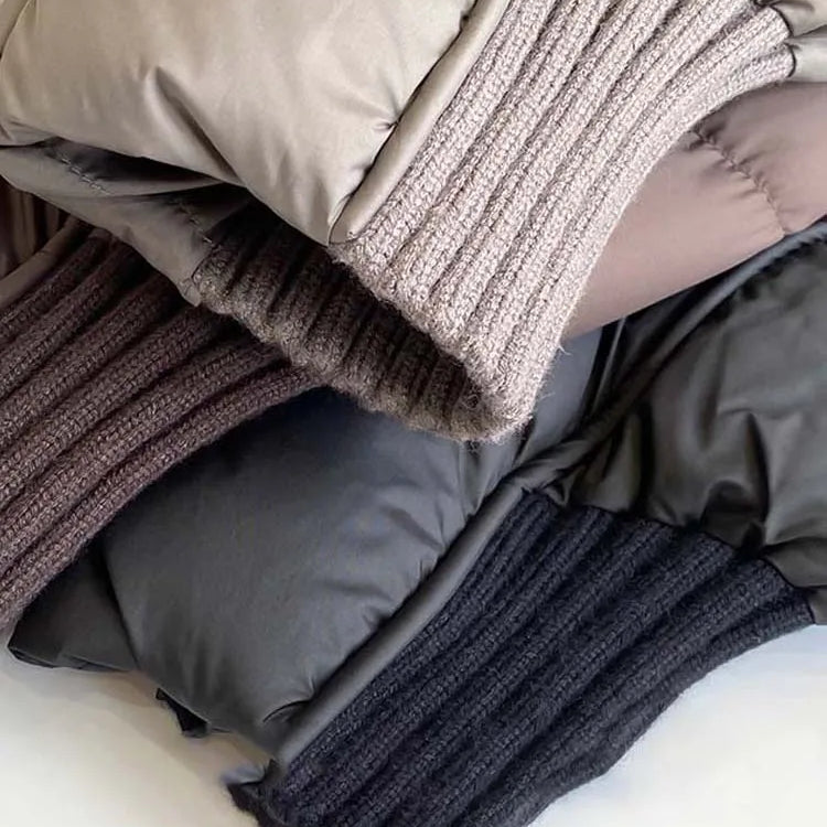 Luxury Design pockets zipper cropped down jacket for women Winter Warm Knit patchwork puffer coat Oversize INKEO DJ054