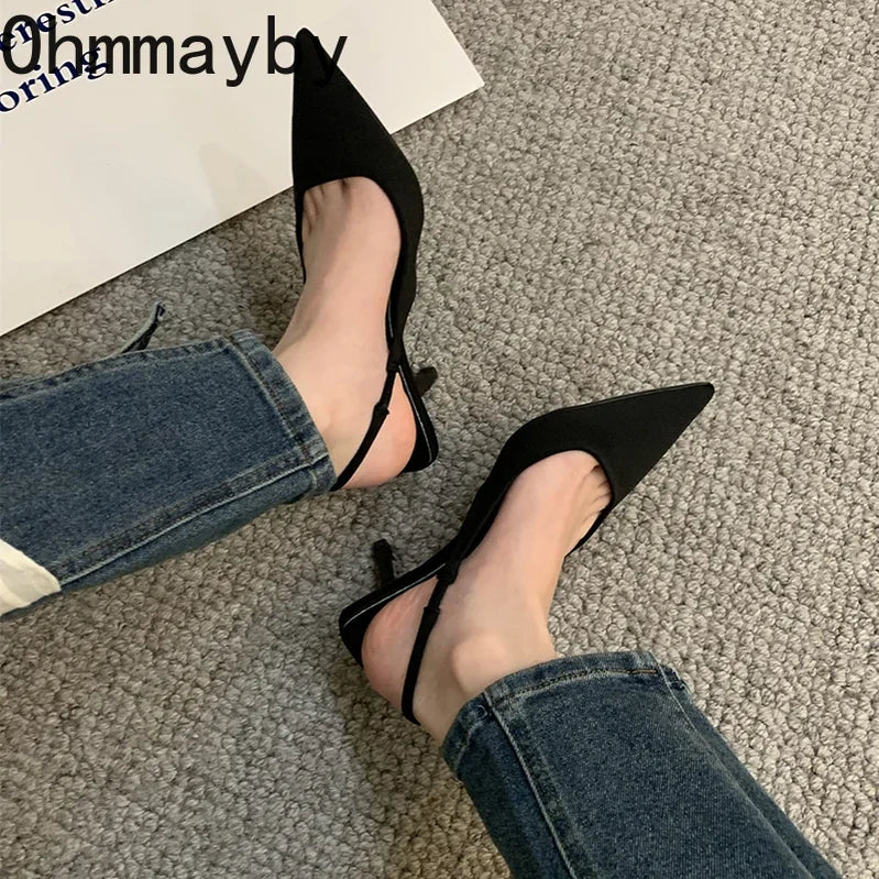Summer Pointed Toe Women Sandals Fashion Slip On Singbacks Slides Ladies Elegant High Heel Sandalias Women's Party Dress Pumps