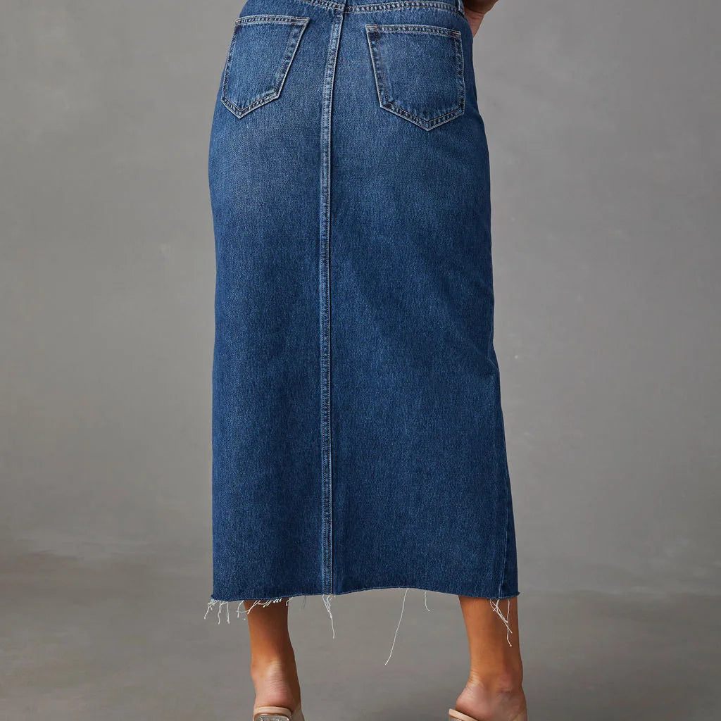 Vintage Y2k Blue Skirt Pocket Jeans Tassel Maxi Spring Autumn Slit Stretch Denim Club E-girl Streetwear Skirts Maxi Long Skirt