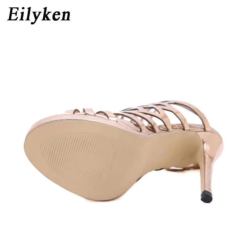Design Golden Open Toe Thin Heels Women Sandals Designer Narrow Band Buckle Strap Gladiator Ladies Shoes Zapatos Mujer