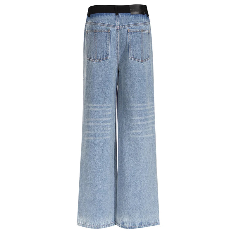 Women's High Waisted Jeans Straight Leg Colorblock Spring Autumn Casual Denim Pants