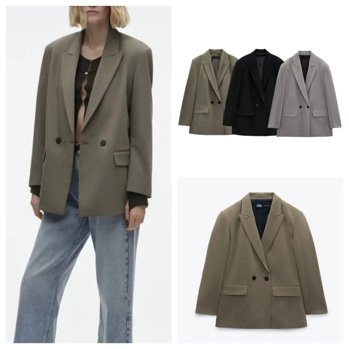 Spring/Summer Commuting Loose Leisure Fashion Suit Lapel Loose Double Breasted Blazer