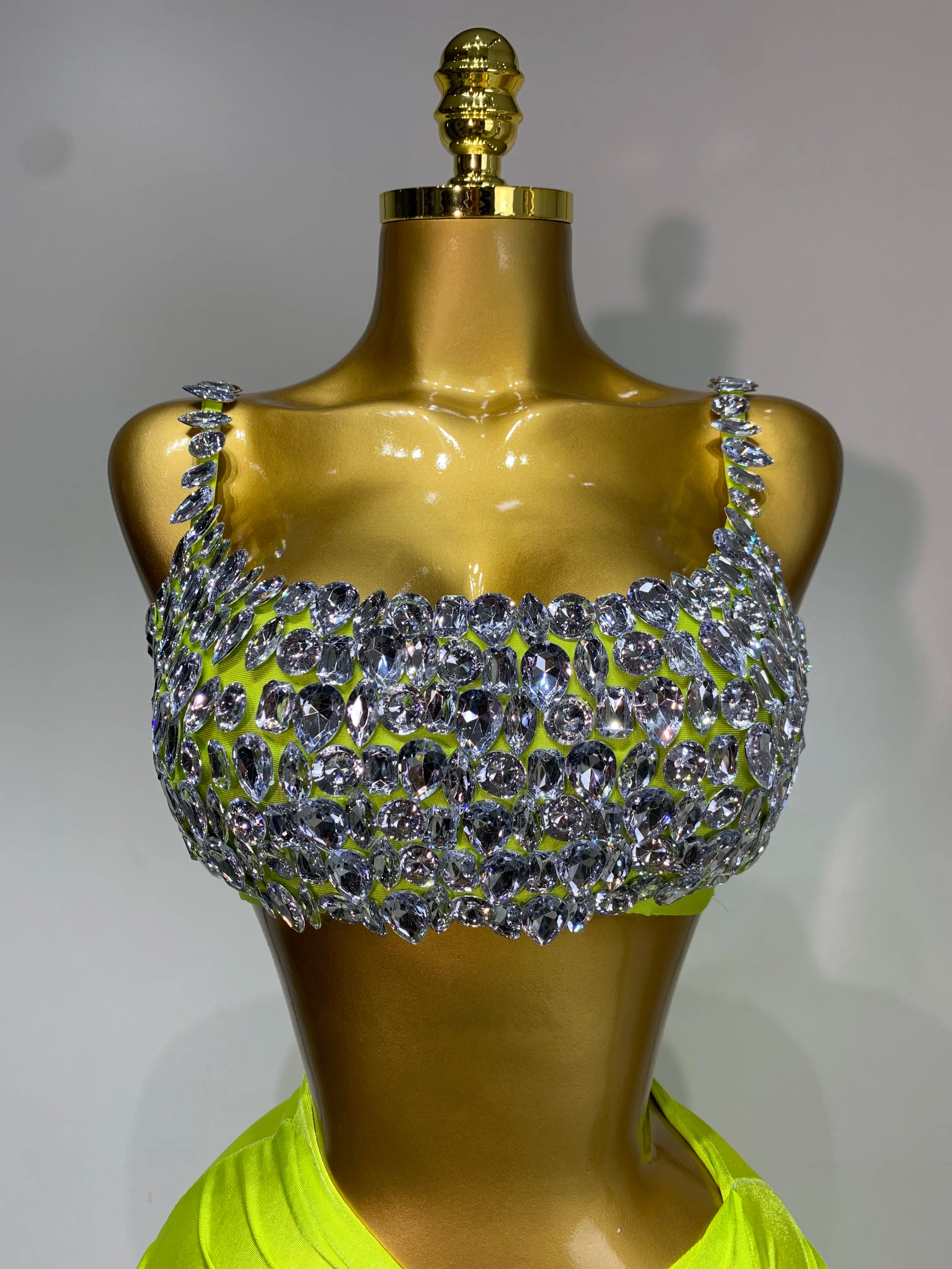 Women Sexy Sparkly Rhinestone Two Pieces Set Stretched Nightclub Skirt Suits Birthday Singer Dancer Stage Performance Costume