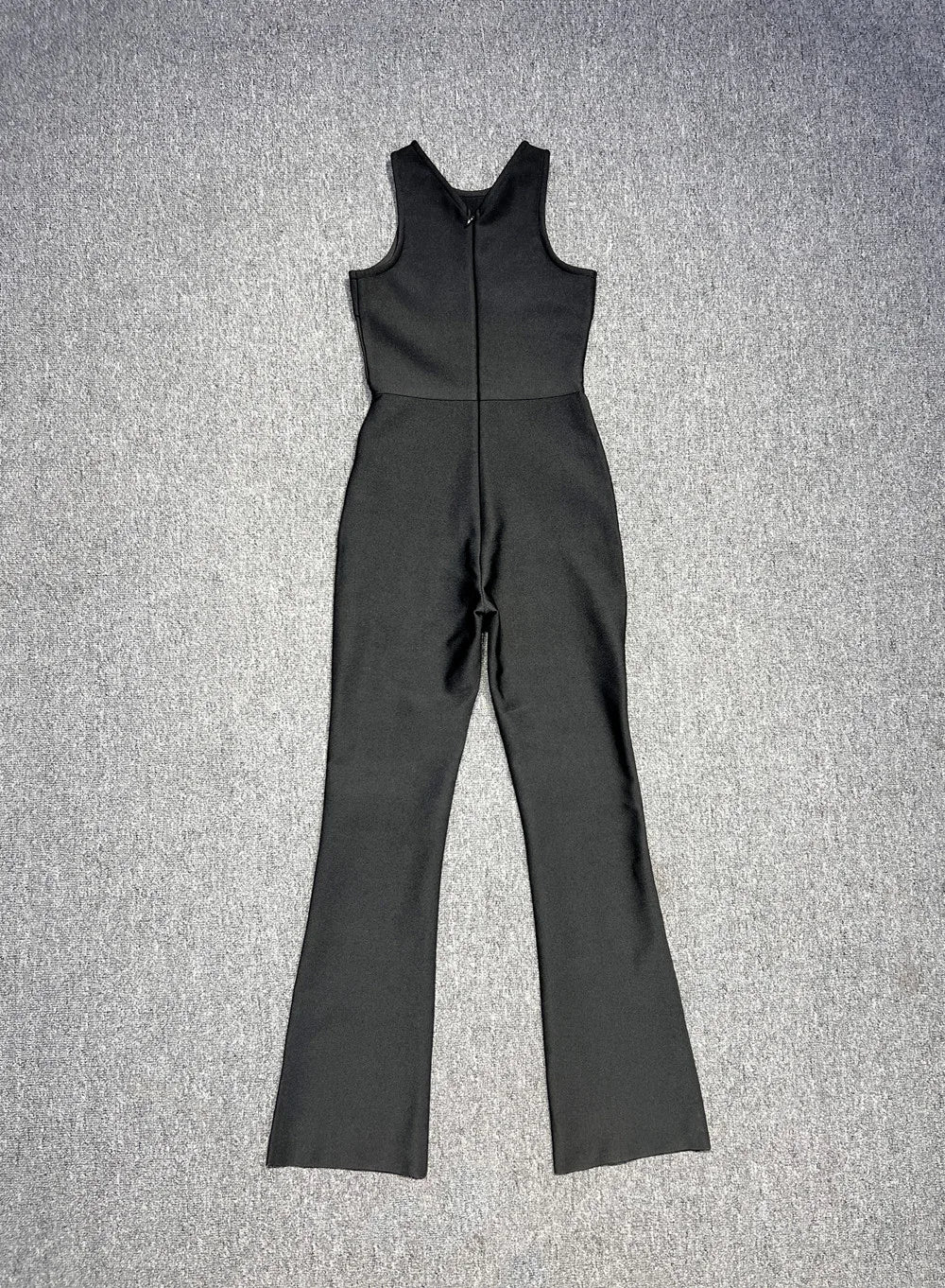 Macacão feminino preto sem mangas, sexy, com rebites, estilo bandagem, para festa de boate e baile