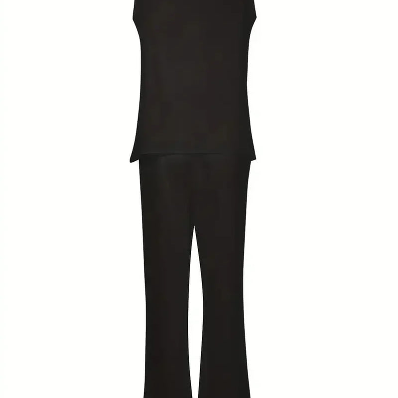 Plus Size 1XL-8XL Women's Casual Outfits Two Piece Set Solid Round Neck Tank Top  Wide Leg Pants Outfits 2 Piece Set