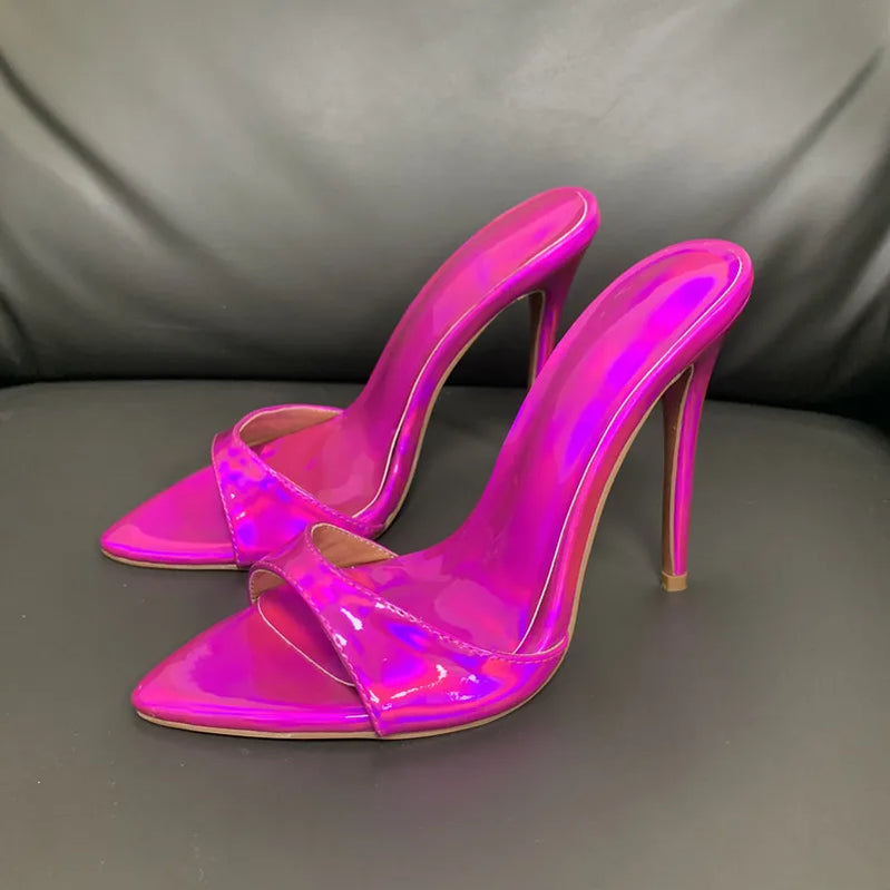 Laser Dazzling Color Sandals For Women Slippers Summer Star Style Very High Heel Shoes Peep Toe Ladies Stiletto Sandals 2025