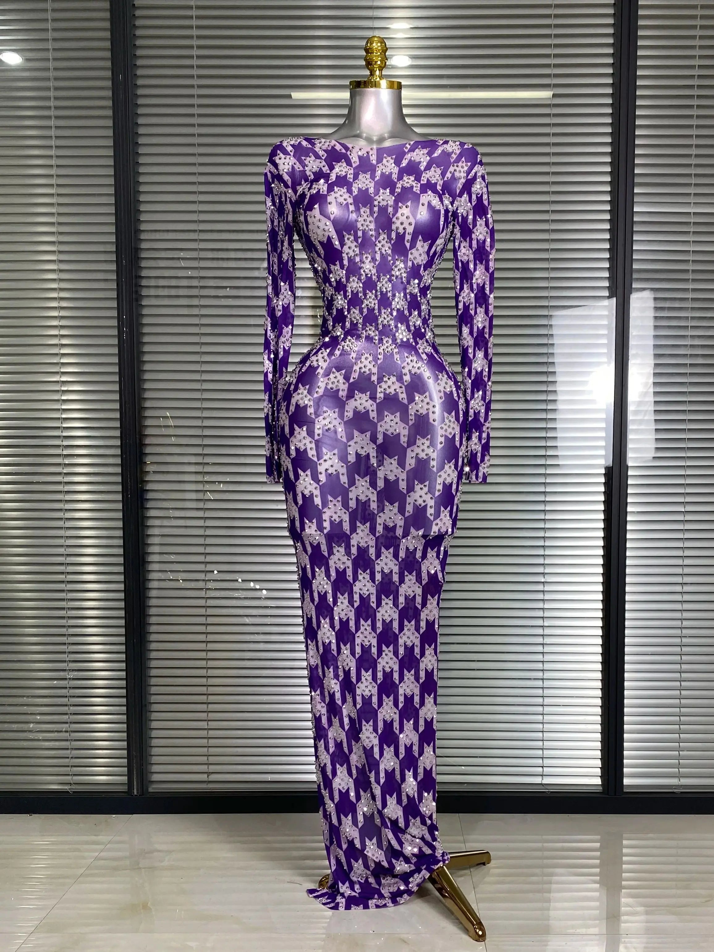 INS New Women Sexy See Through Crystal Diamonds Rhinestones Maxi Dress Birthday Party Bar Singer Stage Performance Costume