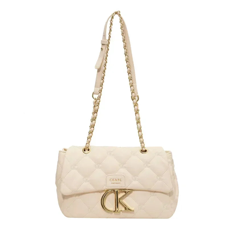 2025 Chic Diamond Pattern Bag for Women - Trendy Chain, Niche Letter Detail Crossbody Bag