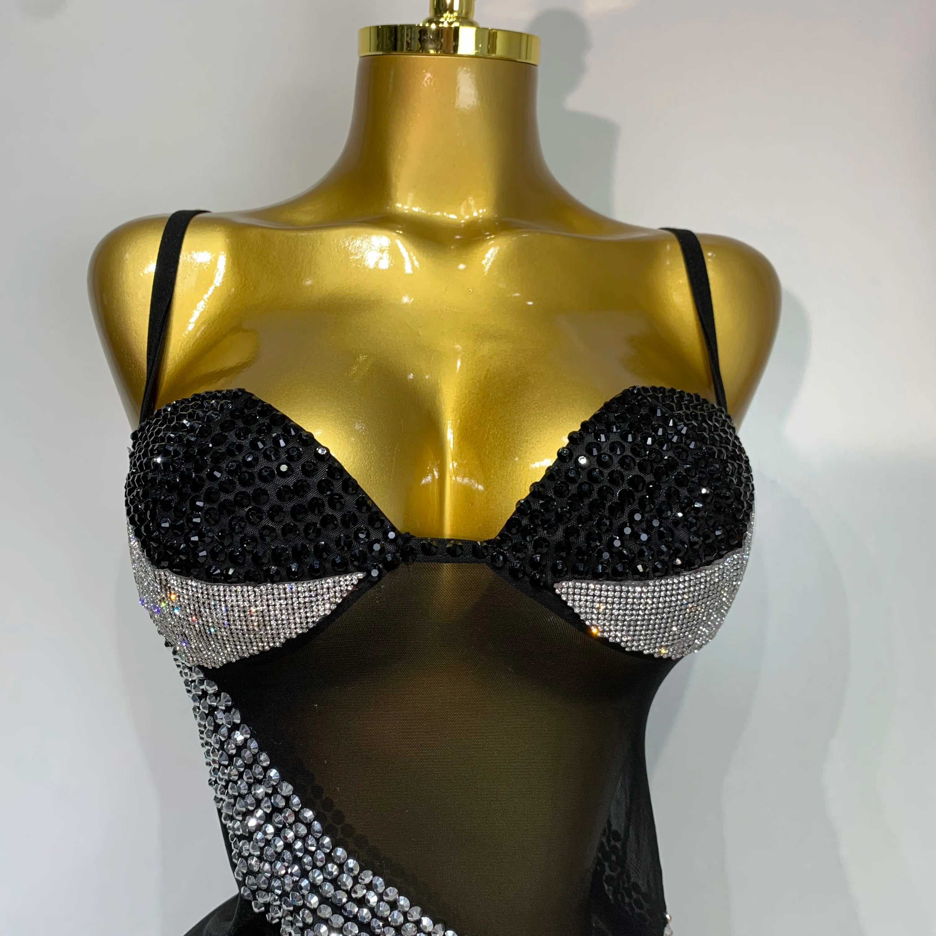 Sparkly Rhinestones Mesh Evening Party Dress Women Sexy Festival Celebrate Dj Nightclub Singer Stage Outfit Birthday Dress