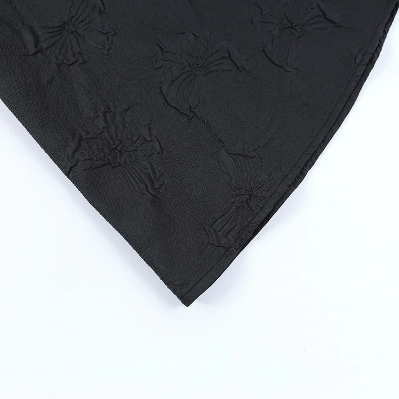 Goth Dark Tie Up Mall Gothic Elegant Women Dresses Grunge Aesthetic Jacquard A-Line Dress Emo Lace Trim Black Party Alt Clothes