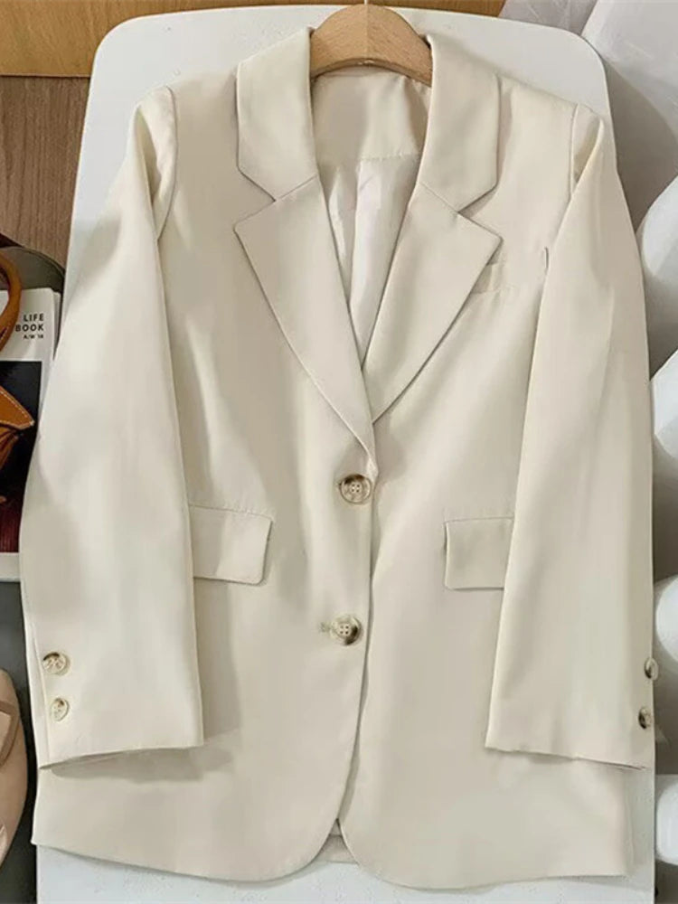 Spring Blazer Women Casual Loose Coat Long Sleeved Top Elegant Jackets Outwear for Office Lady Women Official Clothing beige