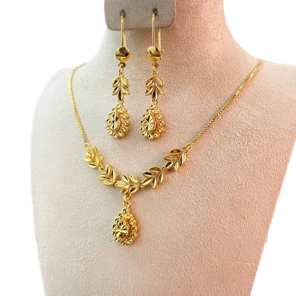 Dubai Jewelry Sets for Women 24k Gold Color Love Ethiopian African Heart Necklace Earrings Sets Arab Bridal Dowry Jewelry
