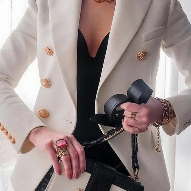 Chic Blazer Women Autumn New Korean Fashion Notched Long Sleeve Double Breasted Suits Jackets Solid Slim Casual Female Coat