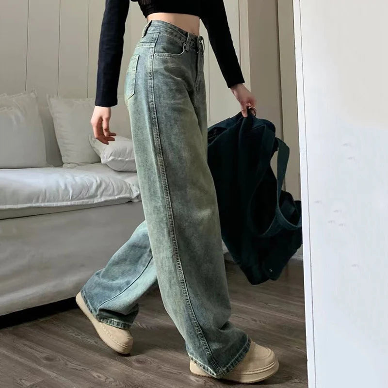Vintage High Waist Straight Jeans Women 2024 Spring Wide Leg Cargo Pants Woman Streetwear Chic Loose Denim Trousers Mujer