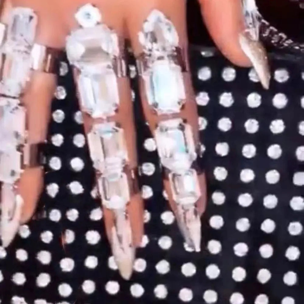 5pcs/set Crystal Square Stone Adjustable Cuff Rings Wedding Jewelry for Women Luxury Rhinestone Geometric Open Finger Rings