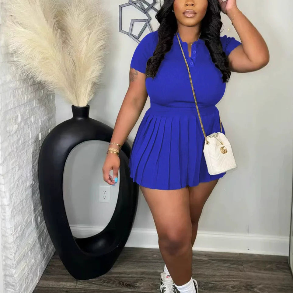 CM.YAYA Fashion Sport Women's Set Pleated Mini Skirt and Short Sleeve T-shirt Top 2024 Street Two 2 Piece Dress Sets Outfits