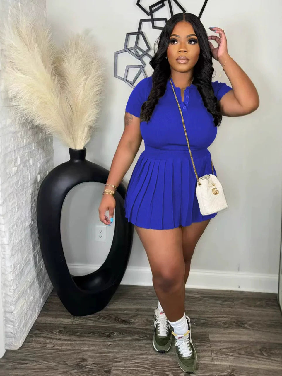 CM.YAYA Fashion Sport Women's Set Pleated Mini Skirt and Short Sleeve T-shirt Top 2024 Street Two 2 Piece Dress Sets Outfits