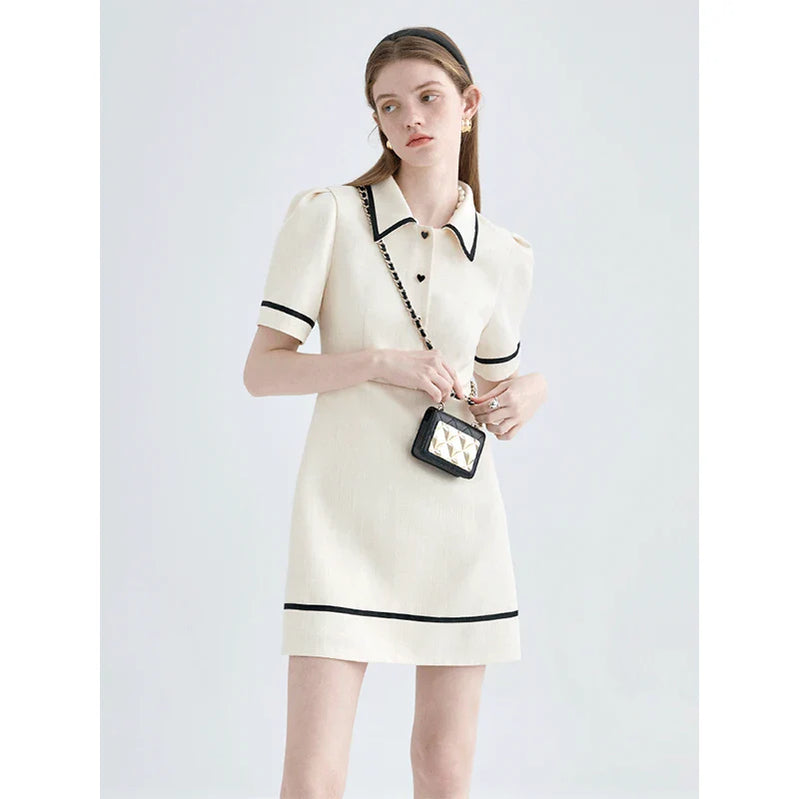 Women's Summer Puff Sleeves Turndown Collar Polo Shirt Dress French Cute Classic Preppy Style Golf Tennis Mini Dresses Y2K