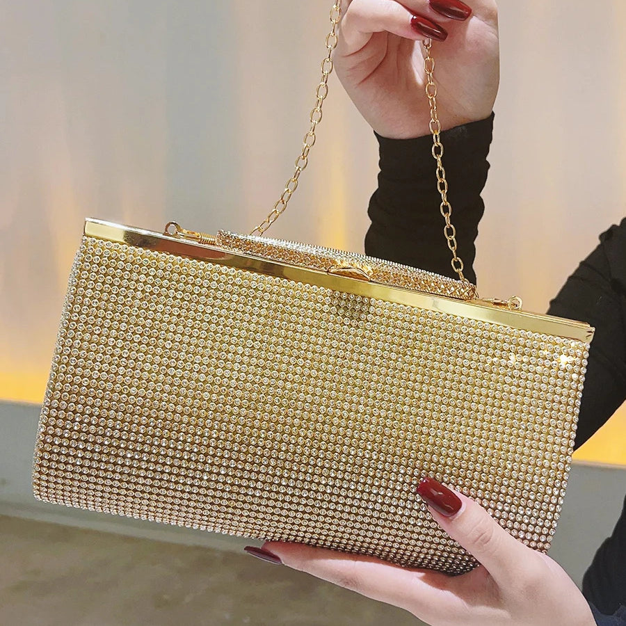 Glitter Rhinestone Clutch For Women Crystal Purse Crossbody For Bridesmaid Wedding Party Handbag Luxury Silver Evening Bag