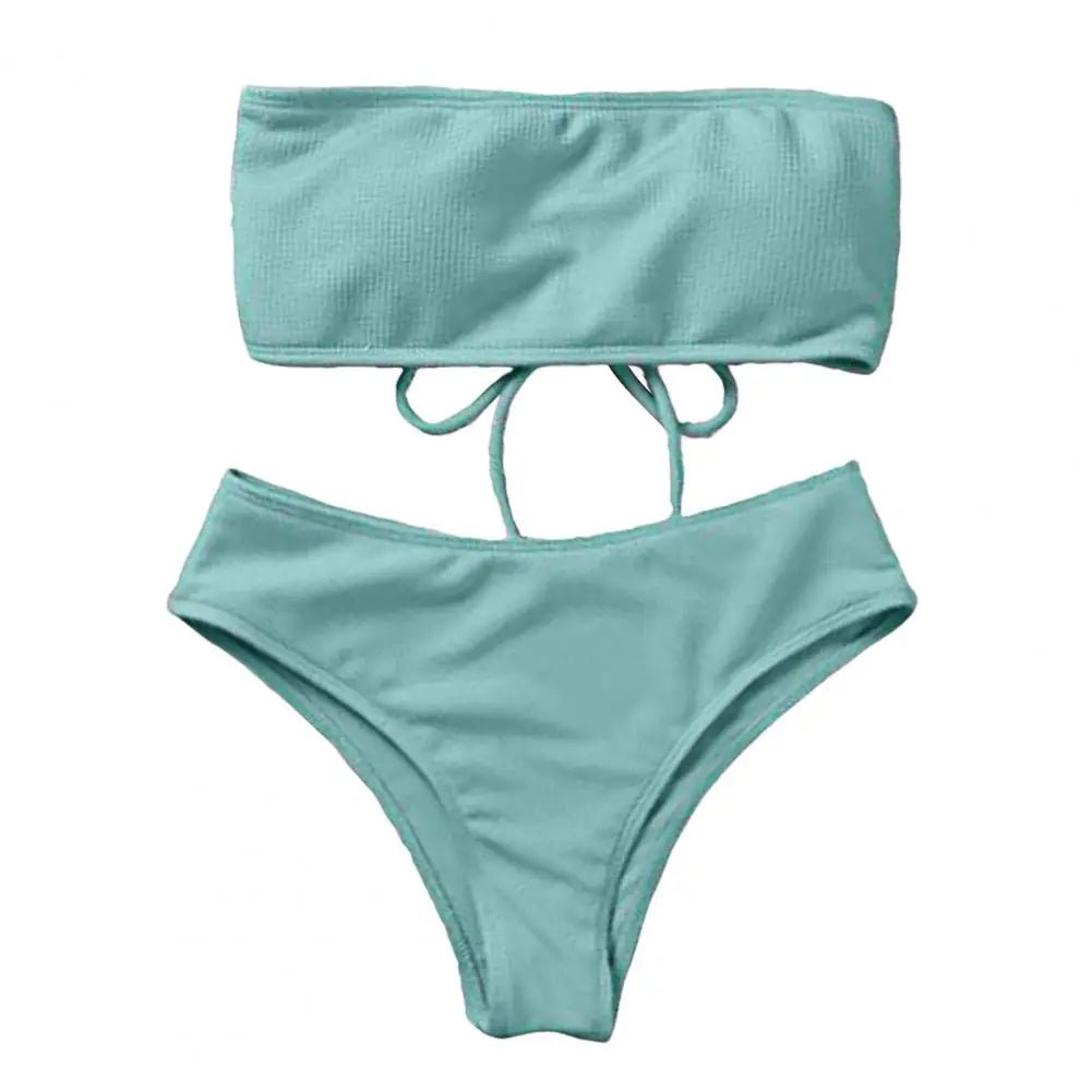 1 Set Lady Swimwear Soft Padded Bra Bathing Suit Split Bikini Summer Women Bathing Suit Women Clothes Light Blue