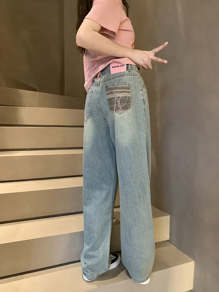 Light Color Niche High Waist Drape Soft Jeans Korean Version of Thin Straight Pants Women