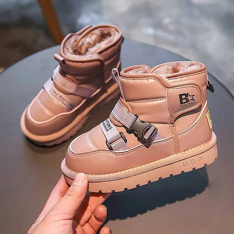 Children Snow Boots Winter Plus Cashmere Thicken Warm Boys Boots Girls Waterproof Outdoor Boots Kids Non-slip Hook Shoes Casual Pink