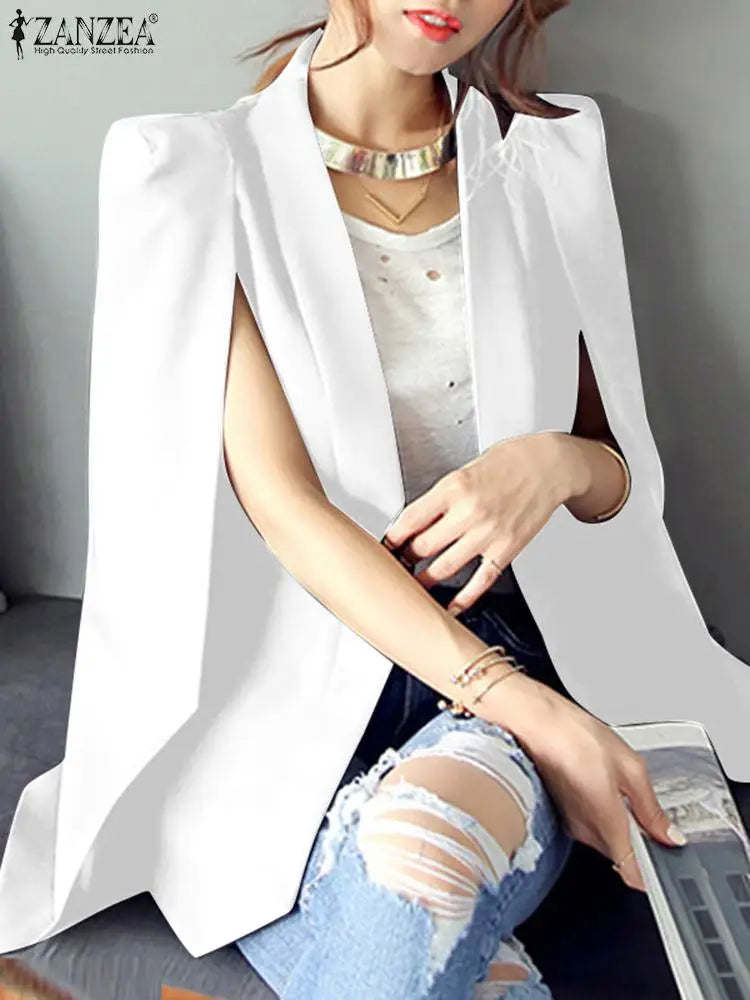 ZANZEA Autumn Shawl Collar Split Sleeve Coat 2023 Women Cloak Blazer Fashion Solid OL Cape Office Casual Suit Jacket Workwear WHITE