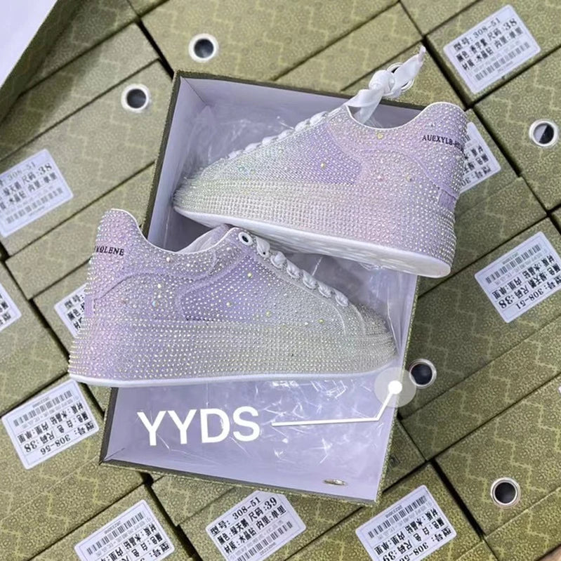 Sneakers Women Skate Shoes Big Size New Rhinestone Women Loafers Platform Fashion Shiny Women's Casual Shoes Purple