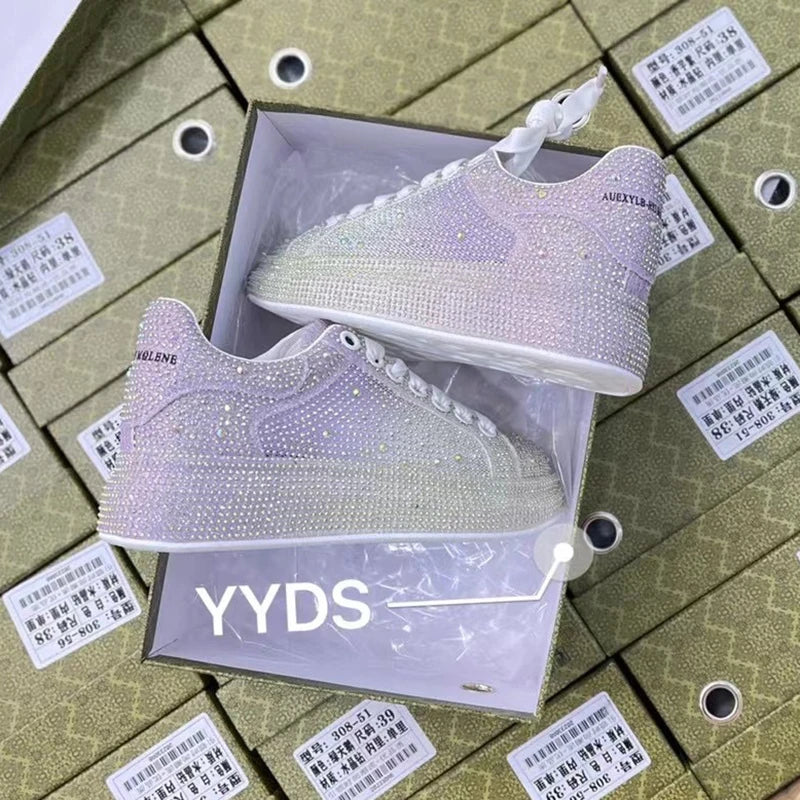 Sneakers Women Skate Shoes Big Size New Rhinestone Women Loafers Platform Fashion Shiny Women's Casual Shoes Purple