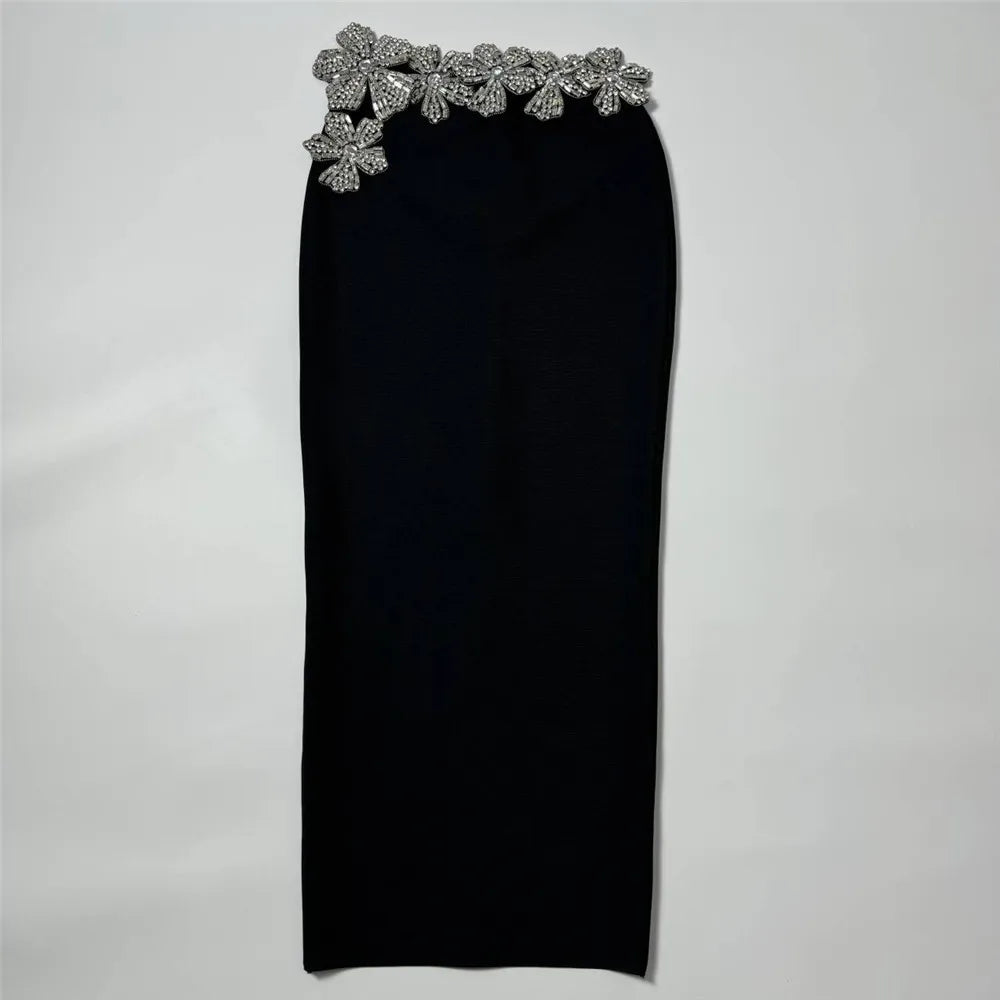 Top Quality Women Sexy Off the Shoulder Crystal Tops 2 Pieces Bodycon Bandage Long Dress Celebrate Evening Party Birthday Dress