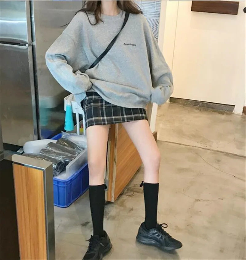 Autumn/Winter Korean Version New Academy Style Minimalist Letter Harajuku Long Sleeve Round Neck Hatless Sweater