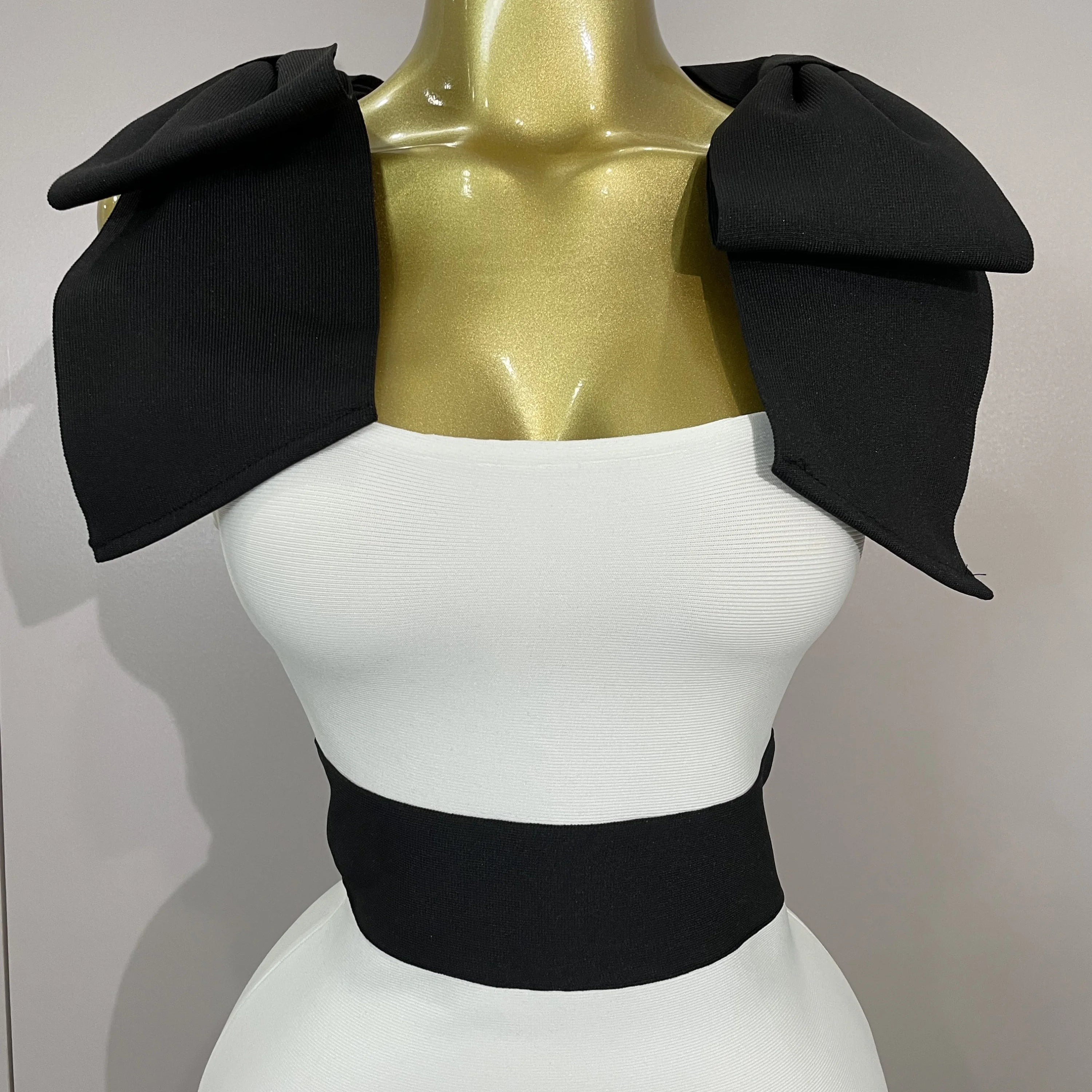 Sexy Bow Tie Black White Patchwork Bodycon Bandage Dress 2025 Women Celebrity Elegant Evening Club Party Birthday Dresses