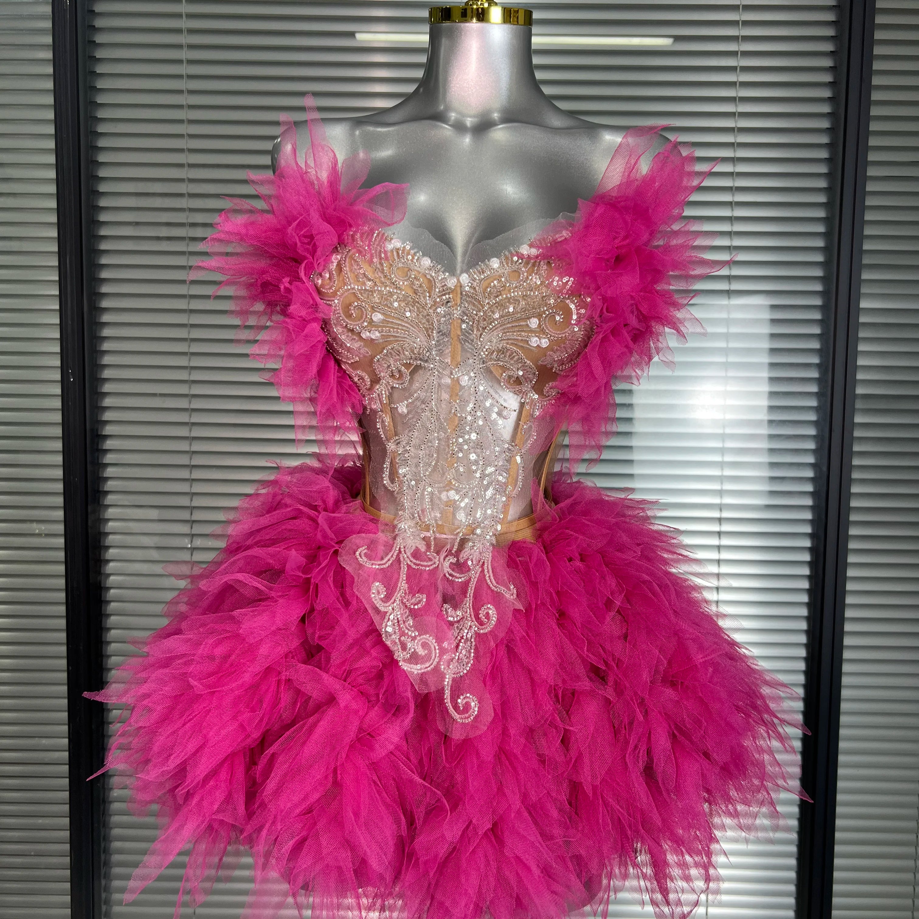 INS New Sexy Two Pieces Set Women Celebrity Silver Night Club Skirt Suits  Stage Performance Costume