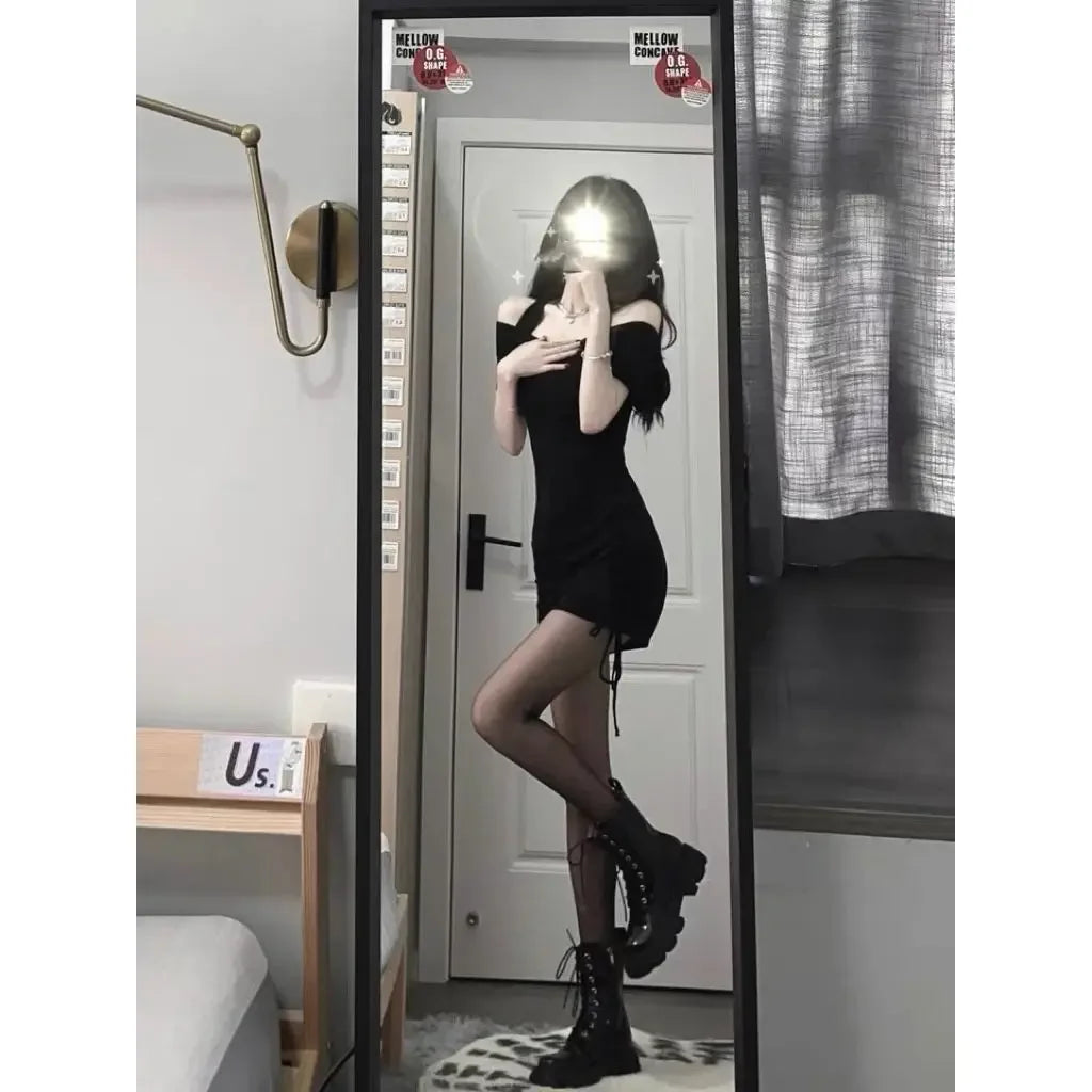Black Dress Summer Hanging Neck Strap Dress Sexy Slim Mini Dress Solid Color Dresses Fashion Hip wrap skirt girl dress