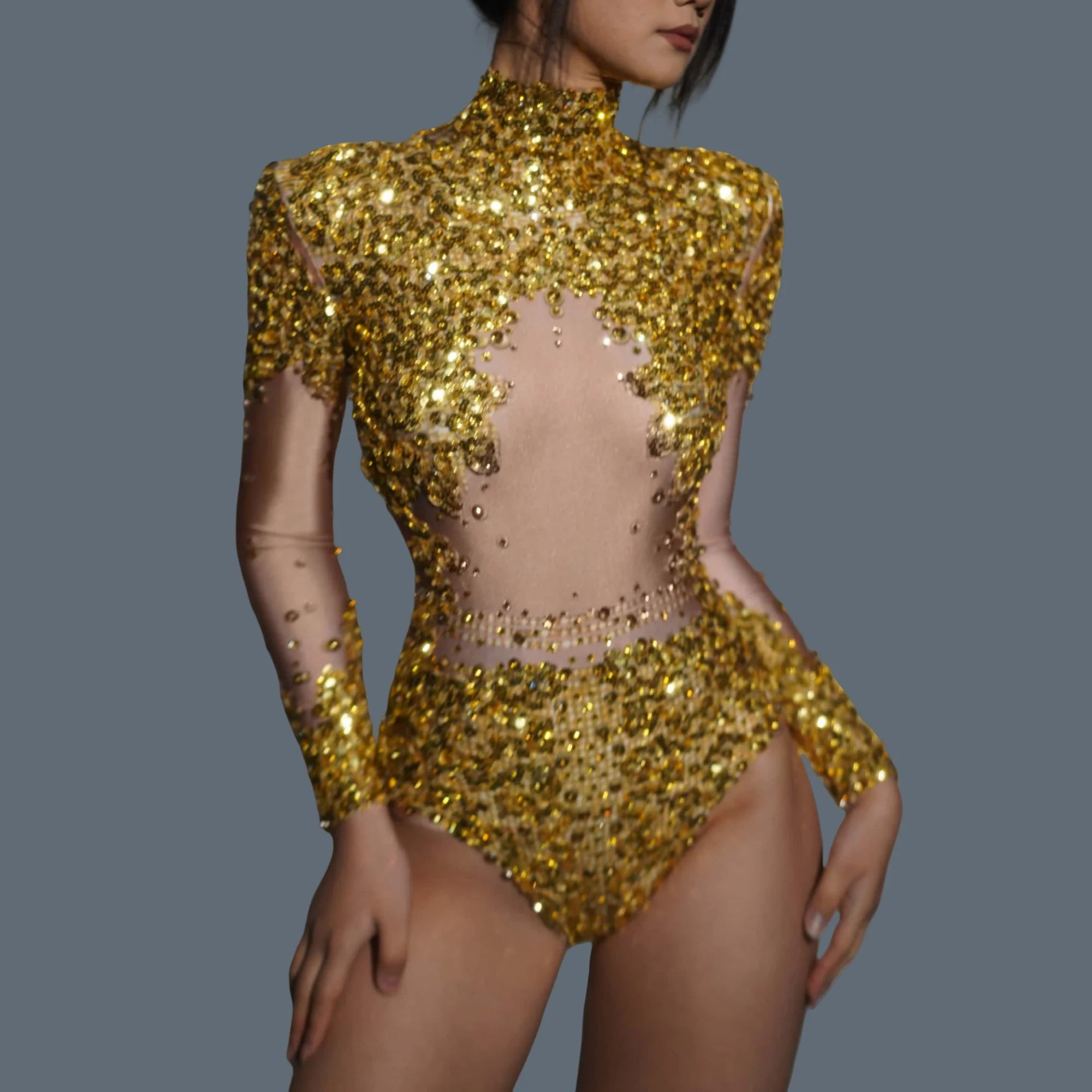 Sparkly Crystals Sequins Women Bodysuit Nightclub Stage Performance Outfit Carnival Party Showgirl Sexy Fancy Bodysuit Yiniang