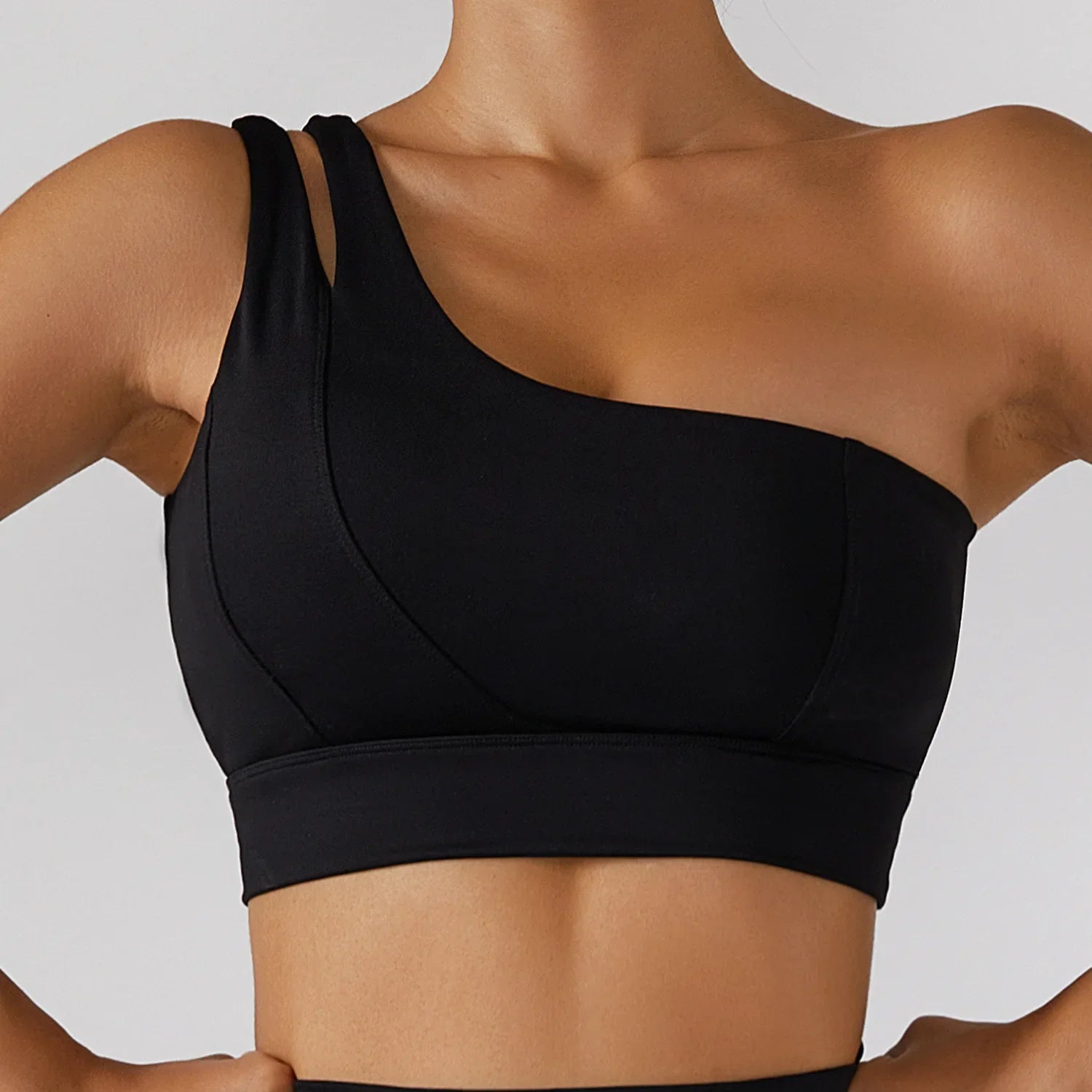 Yoga Skirt Set Women Workout Sport Gym Wear Suit High Wais Fitness Crop Top Female Tennis Sportswear One Shoulder Bra Black-Bra 1pcs