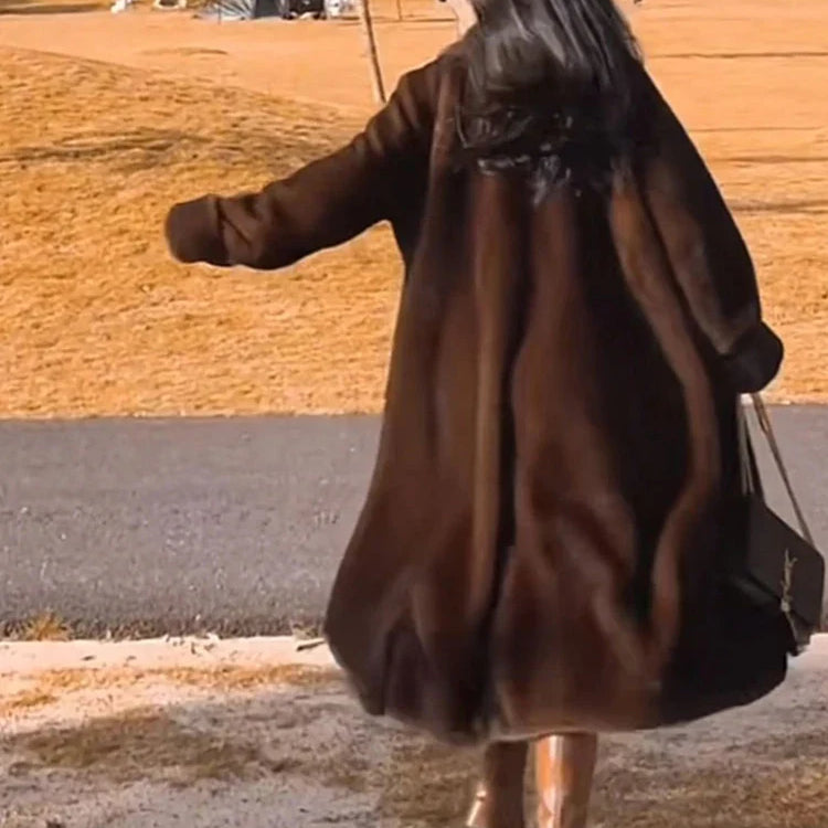 Winter Long Oversized Warm Thick Fluffy Brown Soft Skirted Faux Mink Fur Coat Women Elegant Luxury Furry Overcoat 2024