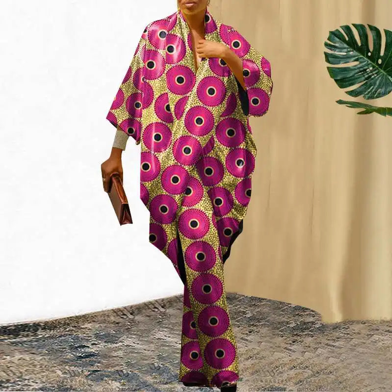 Plus Size 5XL VONDA Elegant Women Pants Sets 2024 3/4 Sleeve Elastic Waist Tops Trousers Casual Pleated Wide Leg Pants Suits