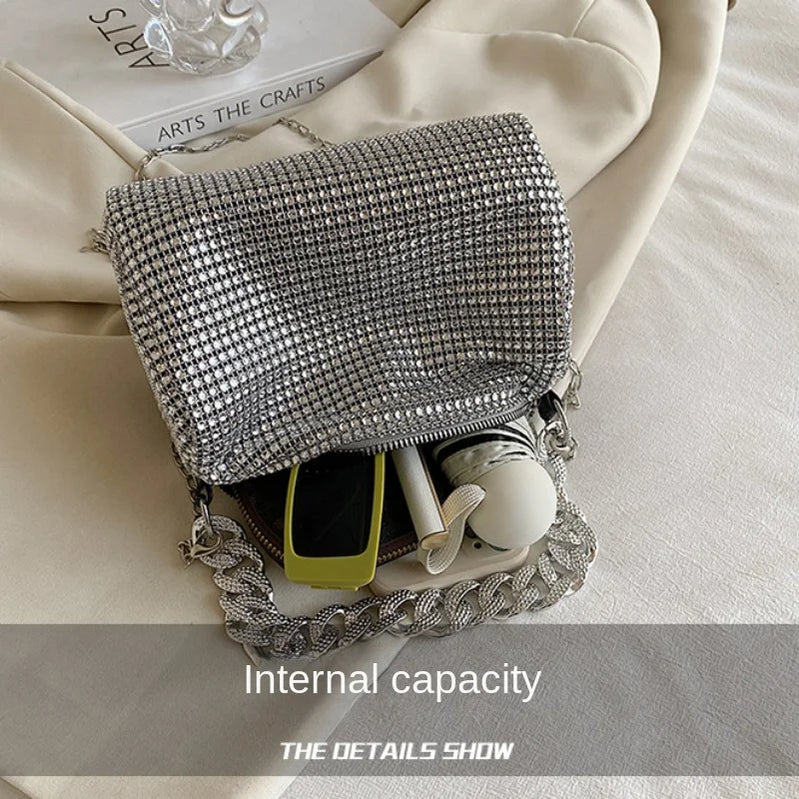 Fashion Glitter Rhinestone Evening Bag Women Trend Luxury Shiny Handbag Female Nightclub Carnival Party Crossbody Underarm Bag