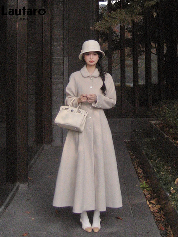 Winter Long Wool & blends Coat for Women Chic Luxury Elegant High Quality Womans Clothing Skirted Woolen Overcoat 2024