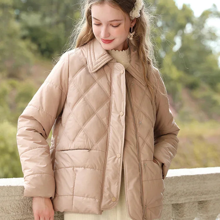 Lapel Argyle Light Women Quilted Coats Winter New Short Loose Windproof Warm Cotton-padded Jacket