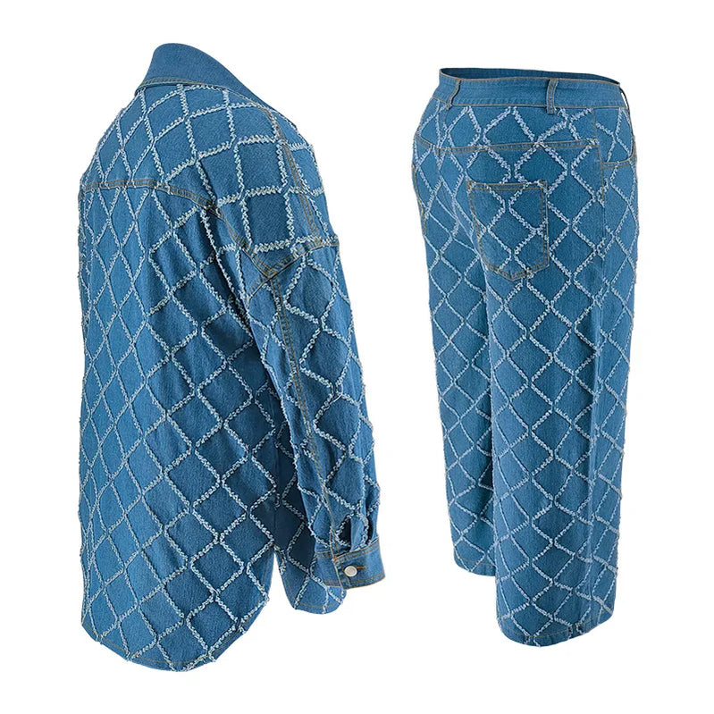 Benuynffy Plus Size Long Sleeve Single Breasted Denim Shirt Jacket And Wide Leg Jeans 2 Piece Sets Woman Outfit Casual 2025 New