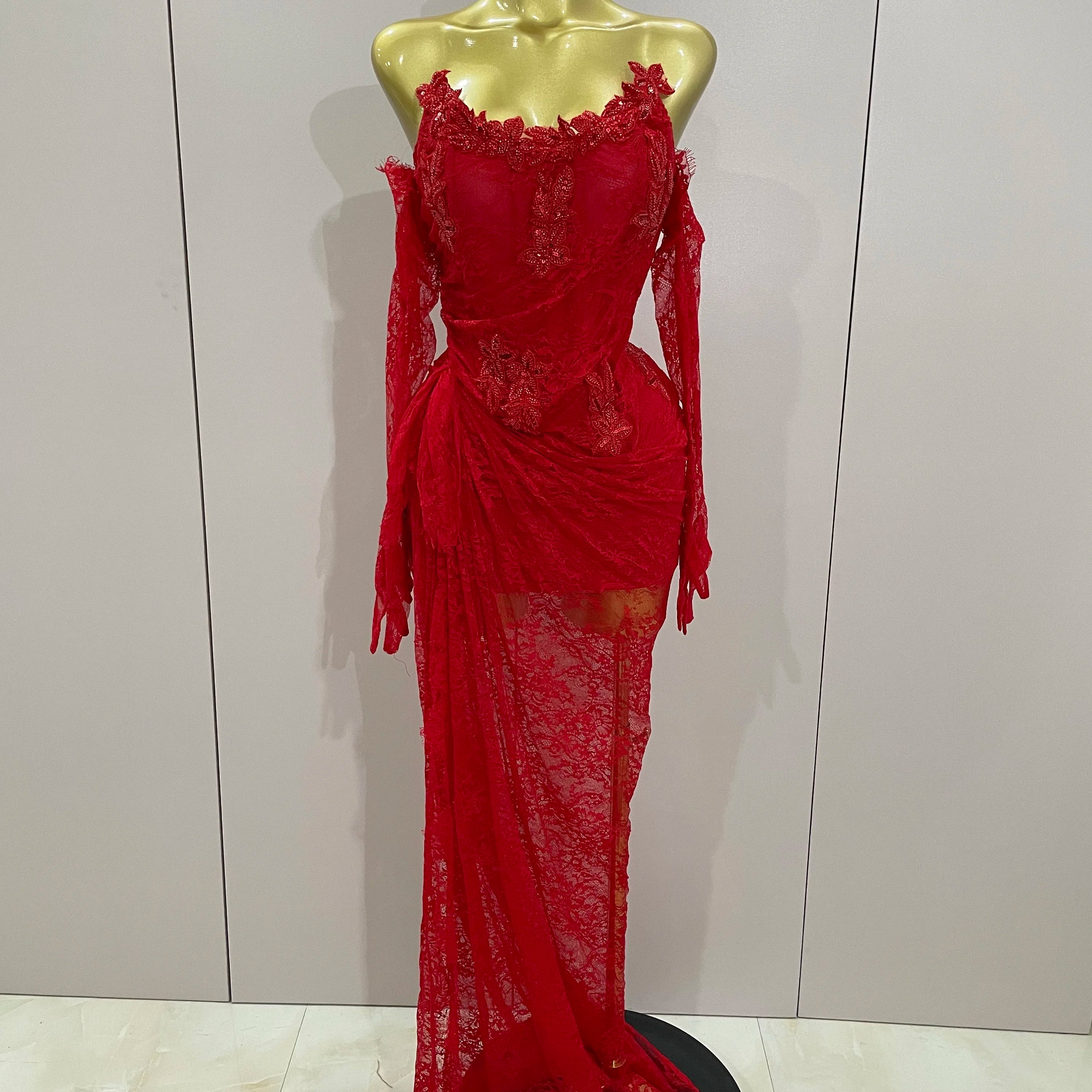 Vestido longo sexy sem alças, sem costas, com fenda vermelha e fenda, estilo bodycon, para celebridades, elegante, para festa de aniversário, 2025