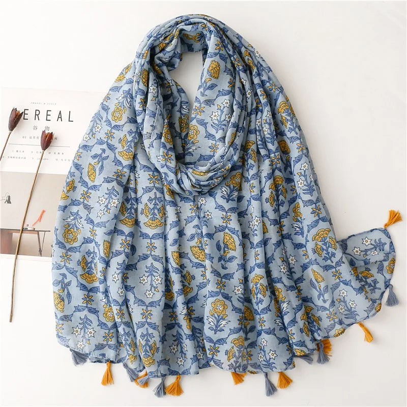 2023 Fashion Paisley Abstract Floral Tassel Viscose Shawl Scarf Lady High Quality Wrap Thin Pashmina Stole Muslim Hijab 180*90Cm 13