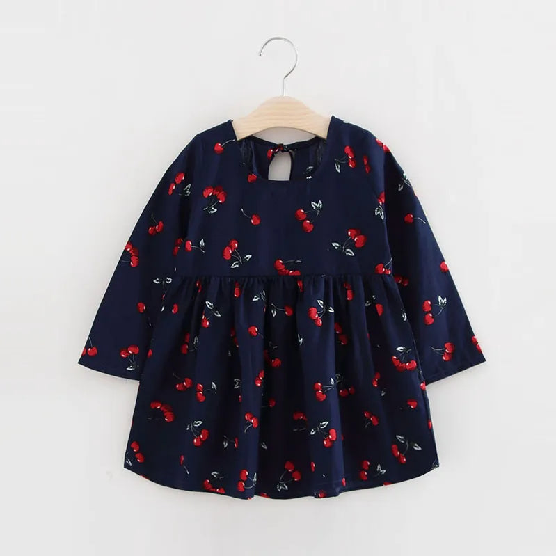 Baby Girls Floral Princess Dress Spring Autumn Korean Style Long Sleeve Big Turn Down Collar Kids Girl Dresses Summer 2024 New Dress O