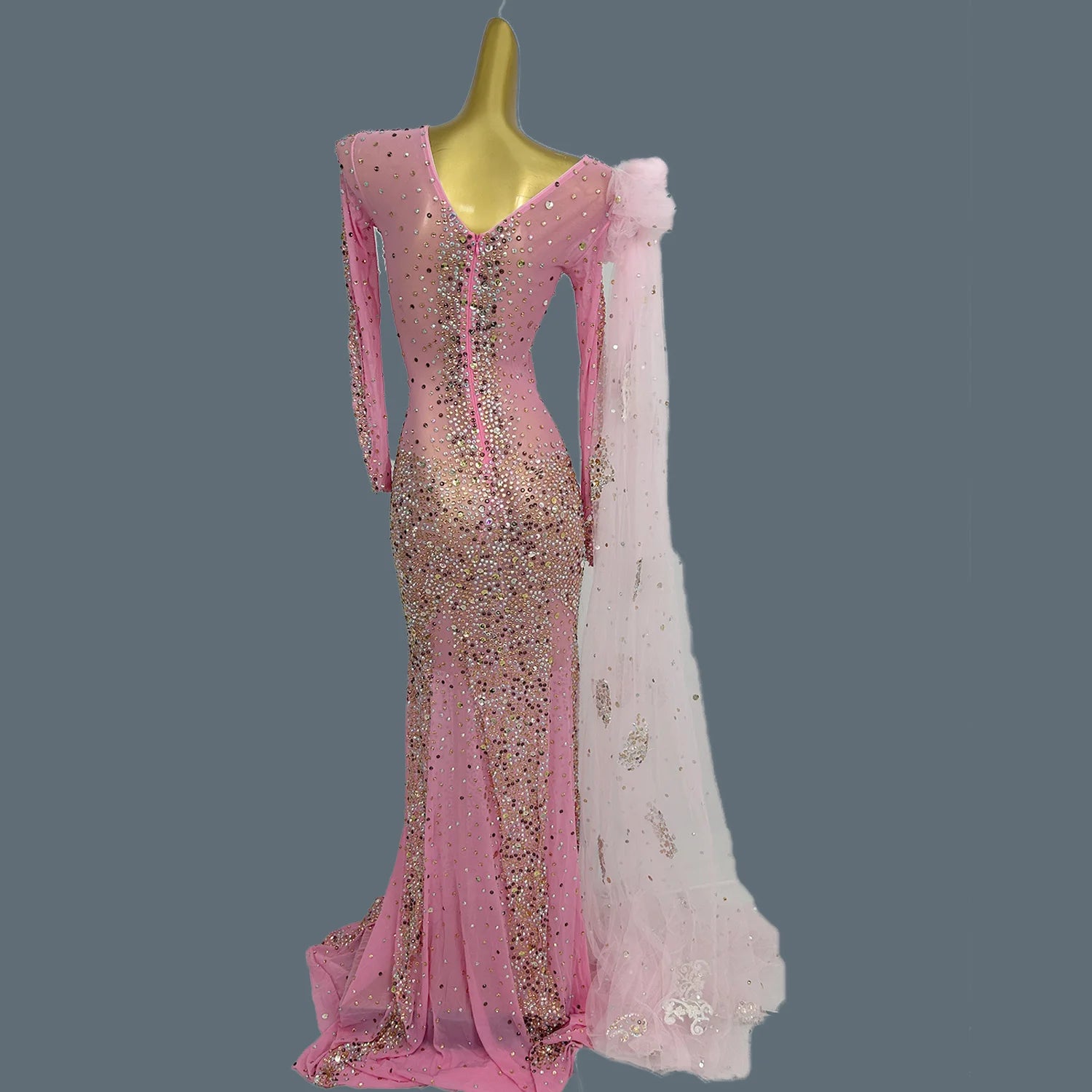 Sparkly Crystals Luxury Sheer Mesh Evening Gown Sexy Women Gauze Long Dress Birthday Wedding Prom Party High-end Outfit Shacha