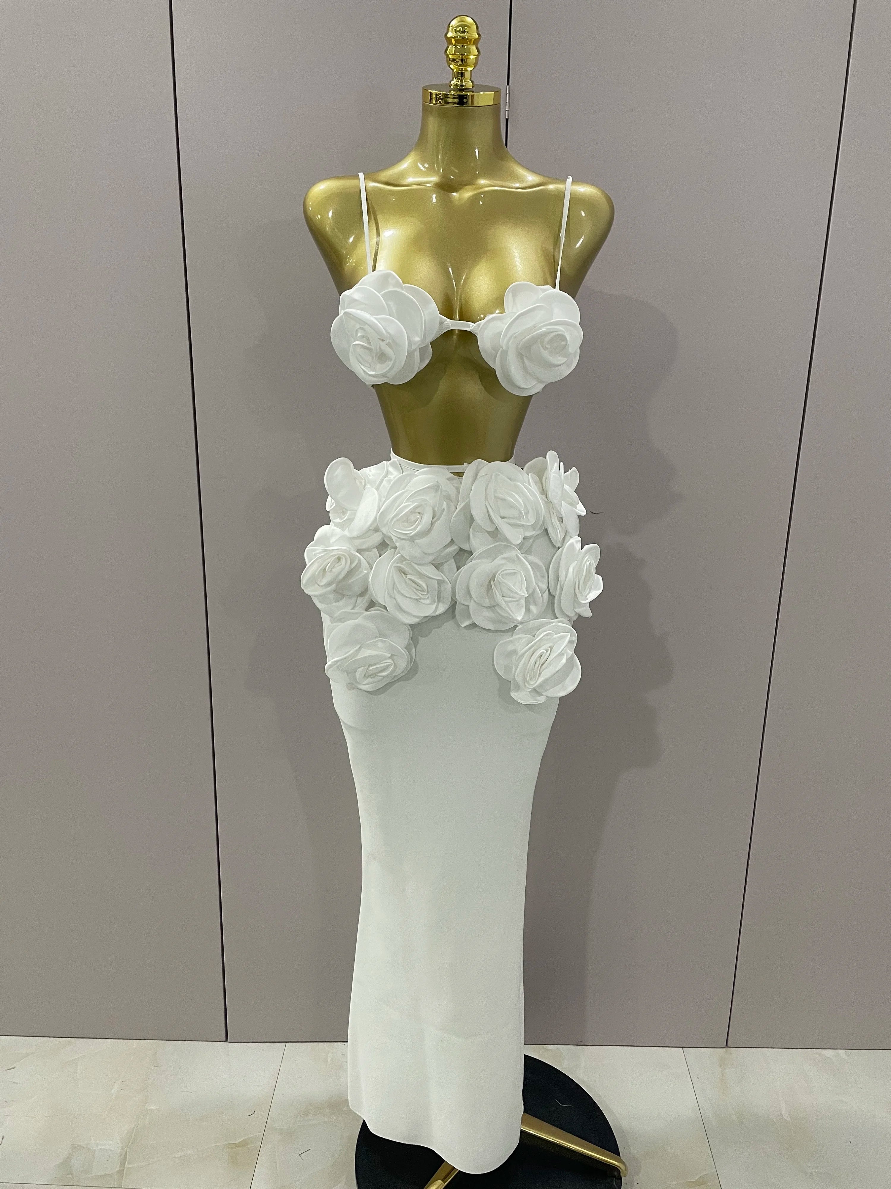 Sexy Camisole Floral Bandage Long Skirts 2-Piece Set 2025 Women Celebrity Elegant Party Cocktail Prom Gown Nightclub Outfit